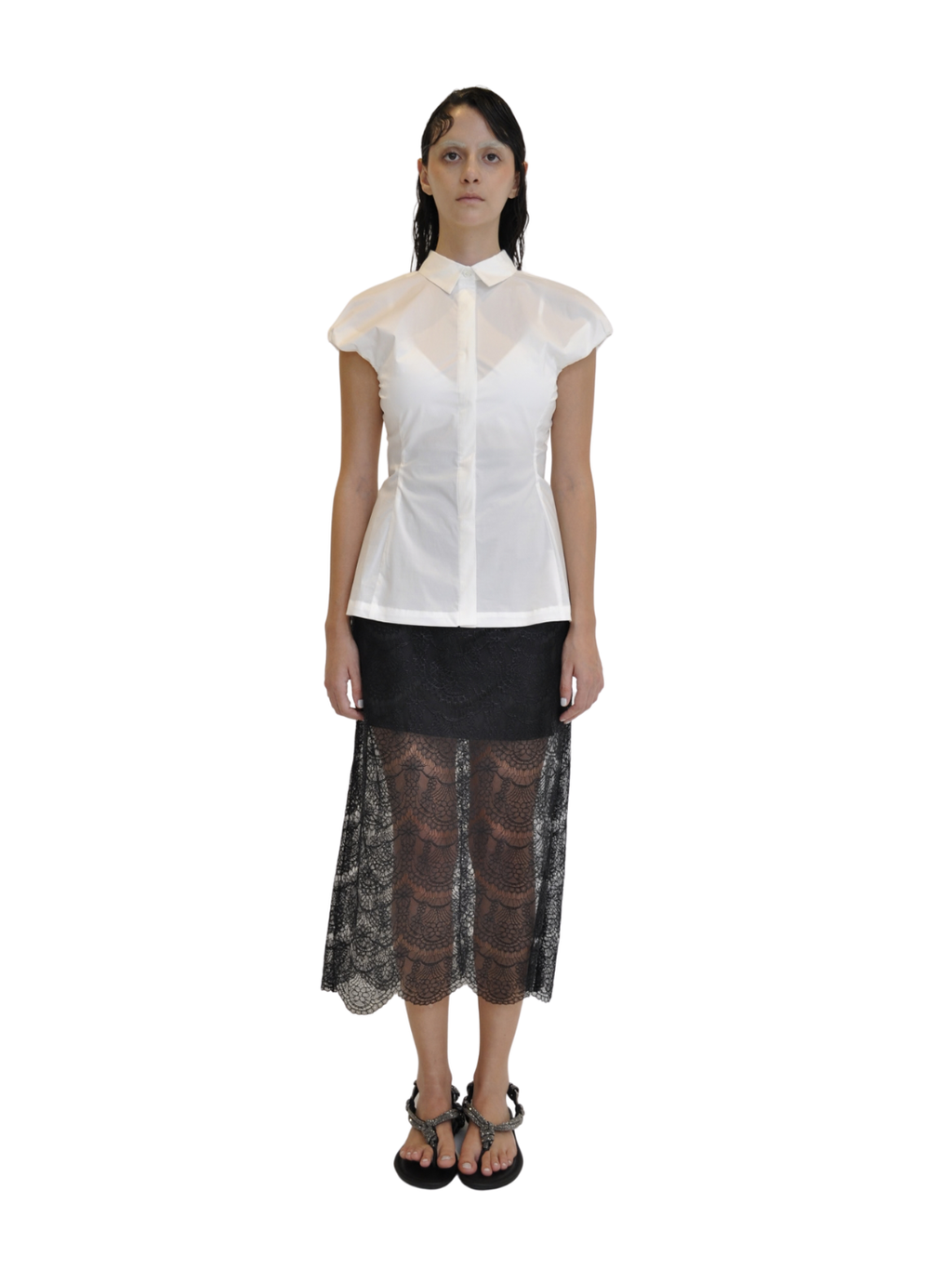【Pre-Order】Scalloped Foiled Lace Skirt（BLK）