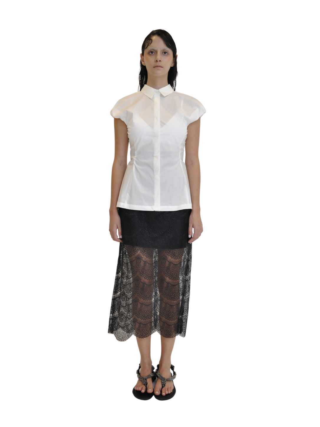 【Pre-Order】Scalloped Foiled Lace Skirt（BLK）