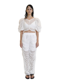 【Pre-Order】Puff-Sleeve Cropped Lace Top（WHT）