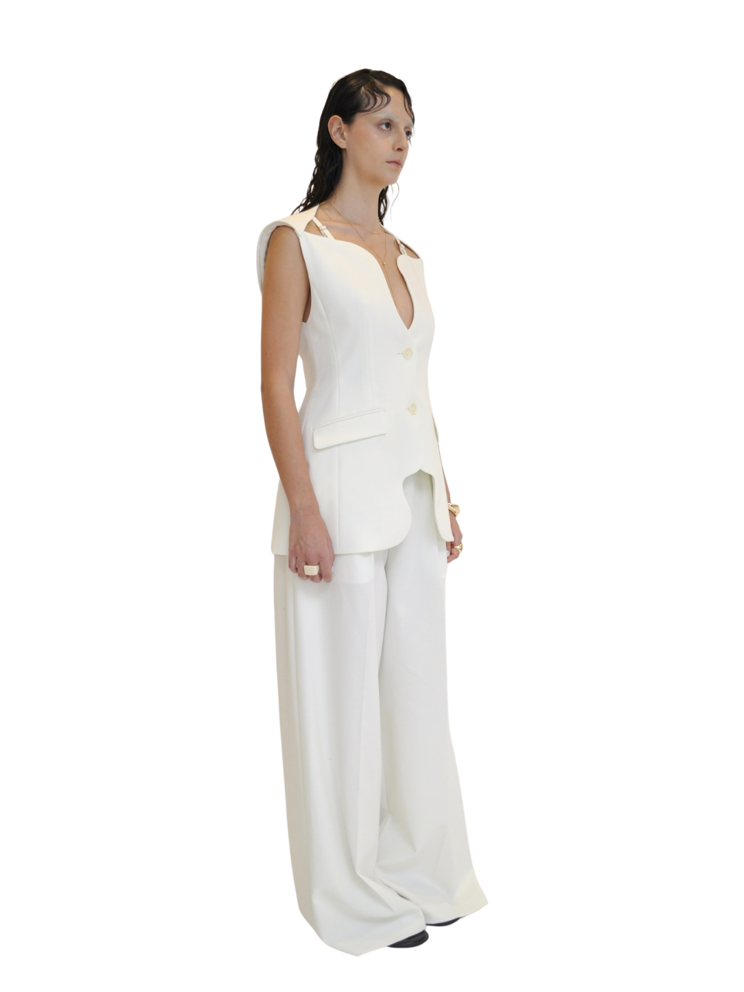 【Pre-Order】Curved Hem Vest（WHT）