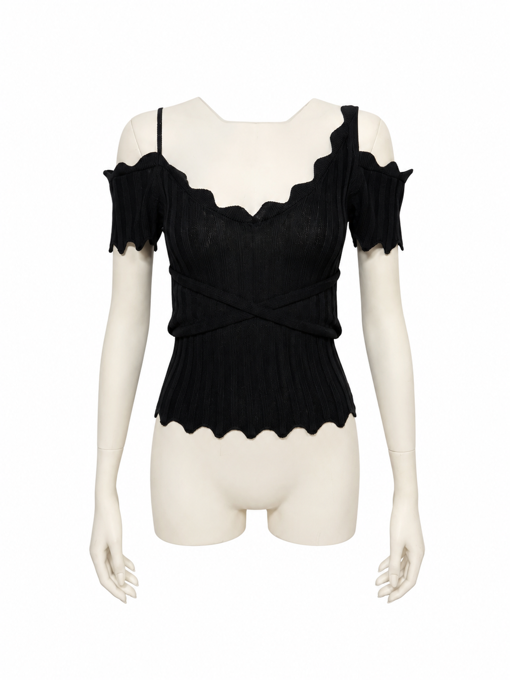 Dropped Shoulder Knit Top（BLK）