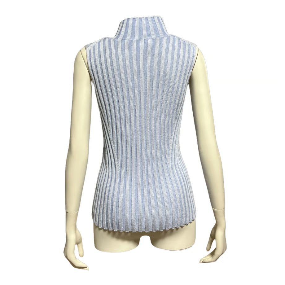 NO-SLEEVE STRIPED RIB KNIT TOP (BLU)