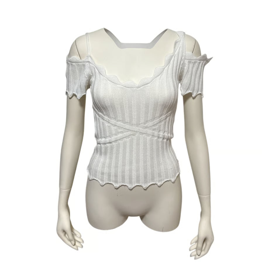 Dropped Shoulder Knit Top（WHT）