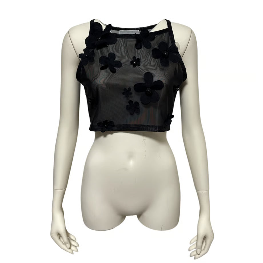 Flower Embroidery Tank Top（BLK）