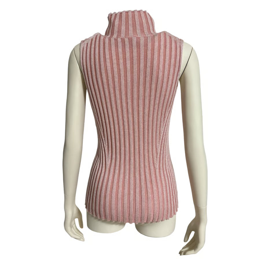 NO-SLEEVE STRIPED RIB KNIT TOP (PNK)