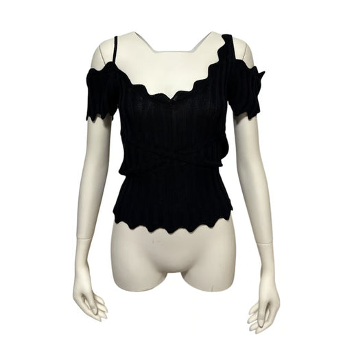 Dropped Shoulder Knit Top（BLK）